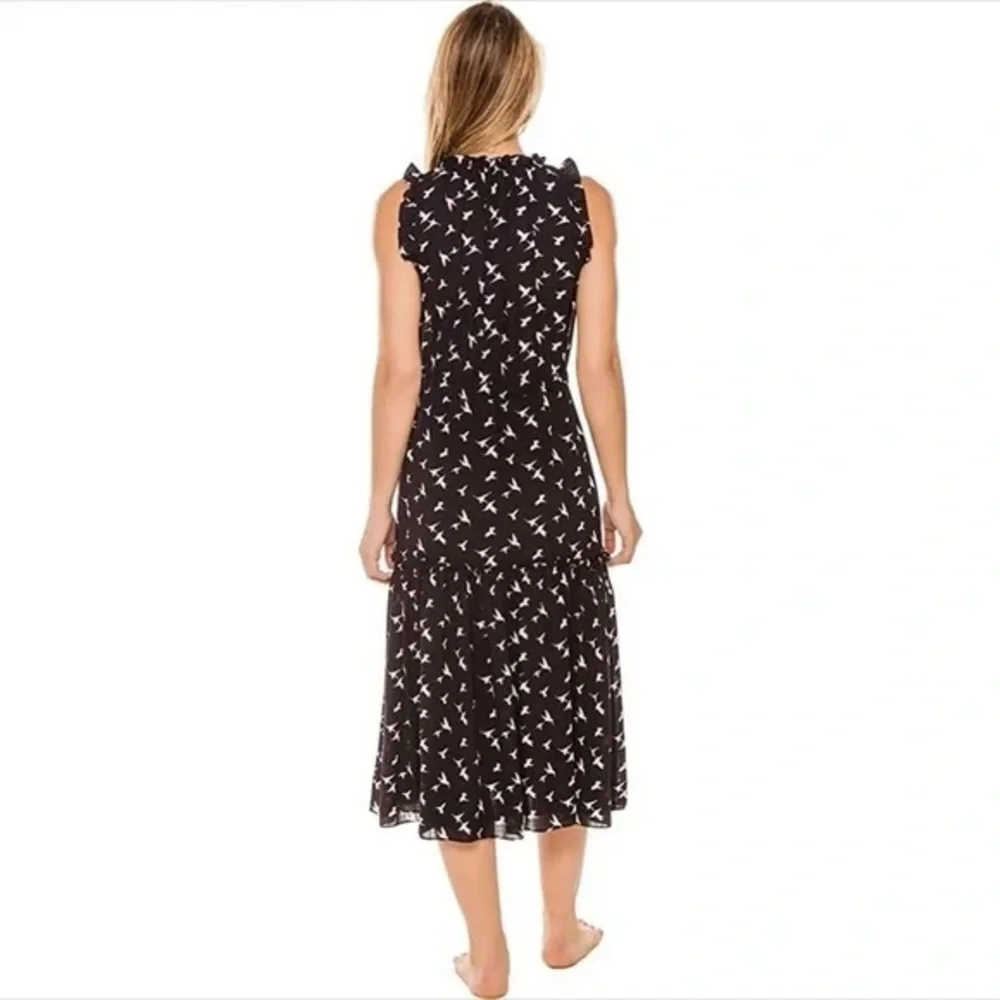 MISA Los Angeles Martina Midi Dress Navy Birds Sz L - Picture 9 of 9